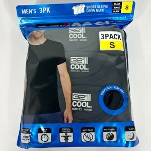 3 Pk 32 Degrees Mens Cool Tee Short Sleeve Crew Neck Stretch Comfort Black